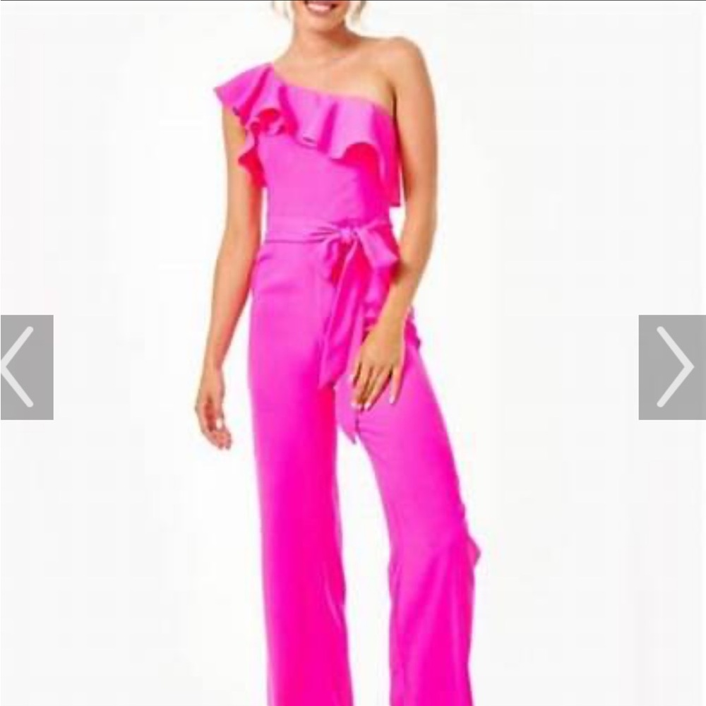NWT $198 Lilly Pulitzer Lyra Raz Berry One Shoulder Sash Belt Crepe Jumpsuit